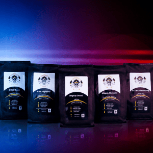 flat lay photography of eight coffee latte in mugs on round table